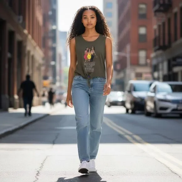 Teen Graphic Tie-Front Tank Top | Sleeveless Casual Top | Size M - Picture 4 of 15